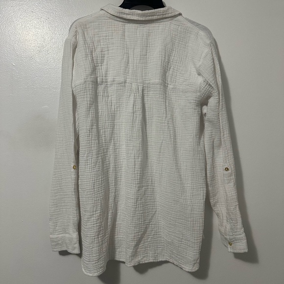 Anne Klein White Cuffed Sleeve Button Down Shirt - Picture 6 of 7